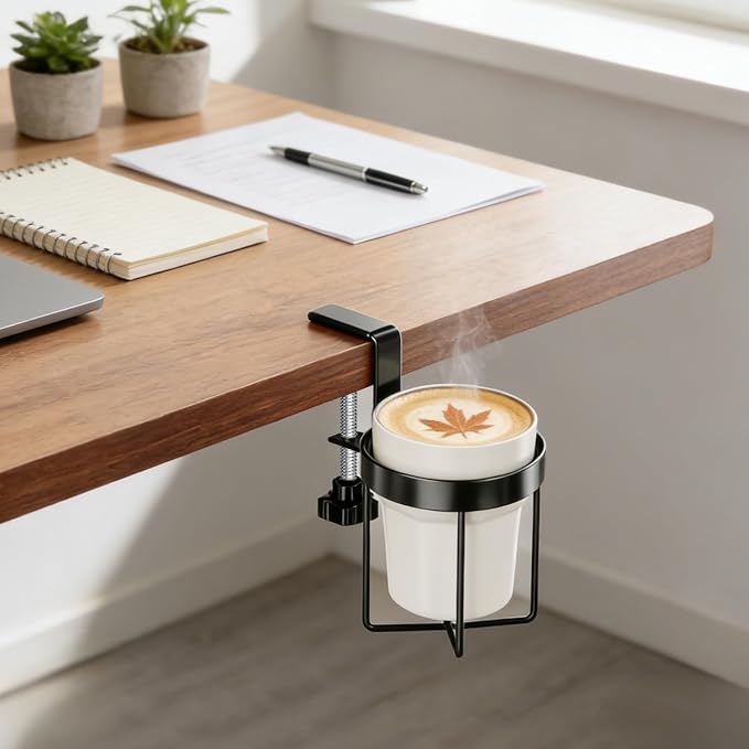 MYITYARD Desk Cup Holder Clamp, Anti-Spill Clip On Table Cup Holder, Rotatable - Image 7