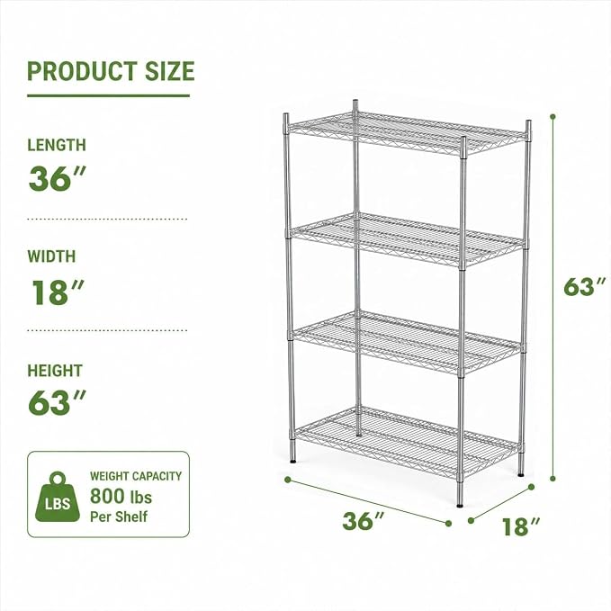 APLSS NSF 4-Tier Chrome Storage Shelves, Dry Environments, Commercial Heavy - Image 3