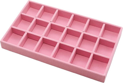 Velvet Jewelry Organizer Trays Pink 18 Grids | Stackable Jewelry Storage by Unknown