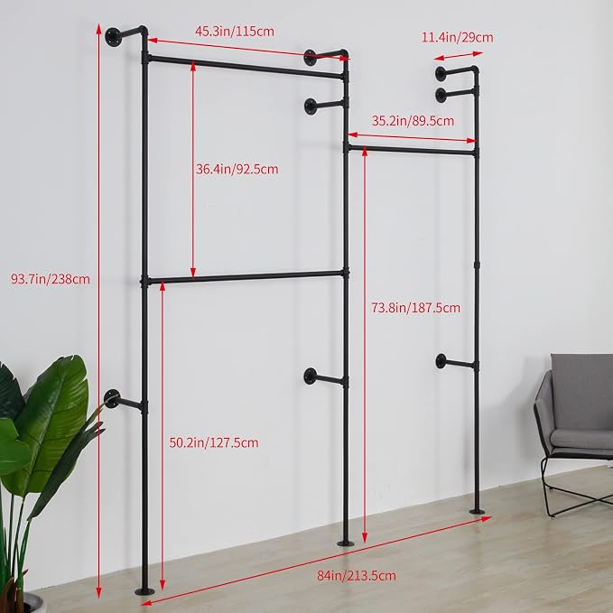 Wall Mounted Industrial Pipe Clothing Rack Garment Racks Pipeline Vintage - Image 5
