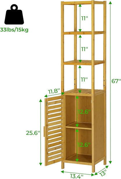 Storage Tall Slim Cabinet with Shutter Door and 3 Tier Shelves, Freestanding - Image 3