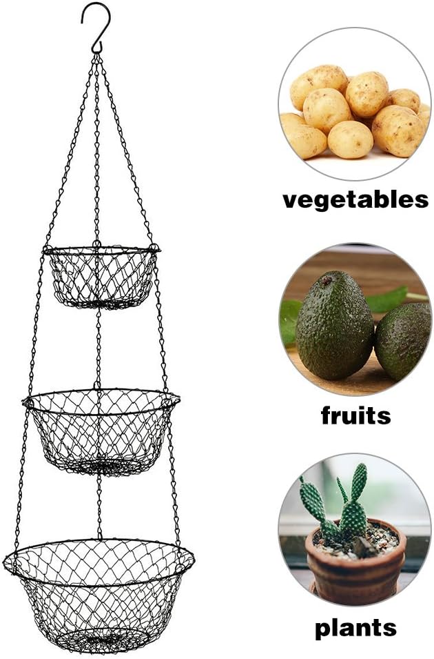 malmo 3-Tier Wire Fruit Hanging Basket, Vegetable Kitchen Storage Basket - Image 6