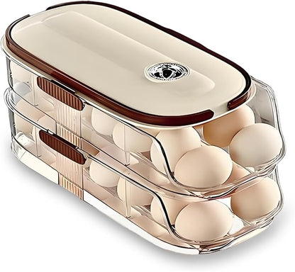 Egg Holder for Fridge with Lid and Handle, Automatic Rolling Egg Container for by ShuNuac