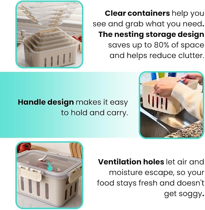 5-Pack Fruit Containers for Fridge Keep Fresh – Airtight Food Containers - Image 3