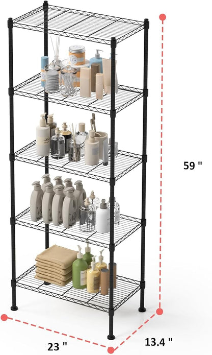 5 Tier Shelving Unit, 176 LBS Per Shelf Height Adjustable Narrow Storage Shelves - Image 3
