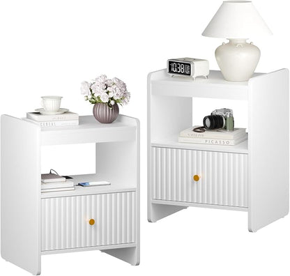 HIFYOBRO 21.6" Tall Fluted Nightstand Set, End Table by HIFYOBROUS