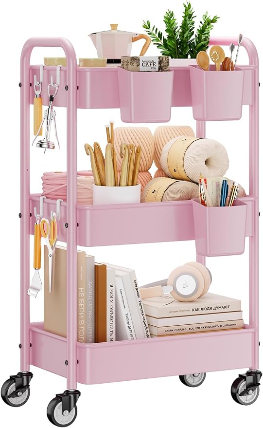YASONIC 3-Tier Metal Rolling Cart, Heavy Duty Utility Cart by YASONIC