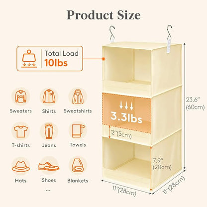 Lifewit 3 Tier Hanging Closet Organizer and Storage, Foldable Hanging Closet - Image 3