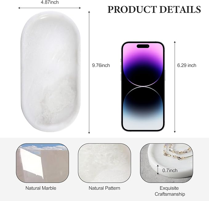 Koville African Natural White Marble Decorative Tray, Catchall Tray - Image 2