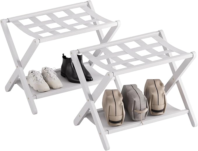 HITNET White Luggage Rack, Folding Suitcase Stand by HITNET