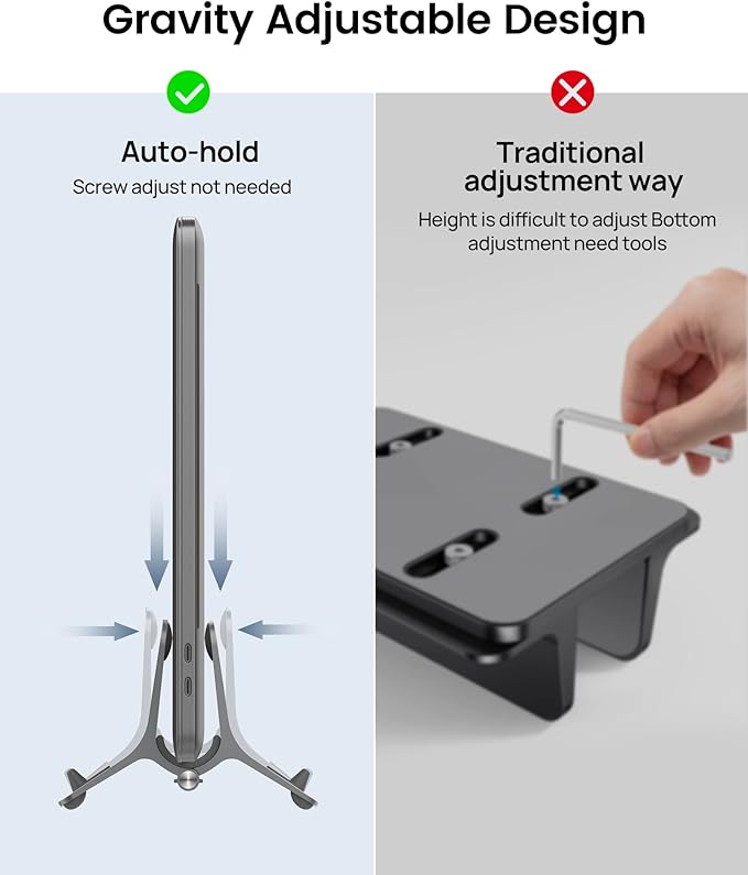 SODI Vertical Laptop Stand for Desk, Gravity Auto Lock MacBook Stand, Aluminum - Image 3