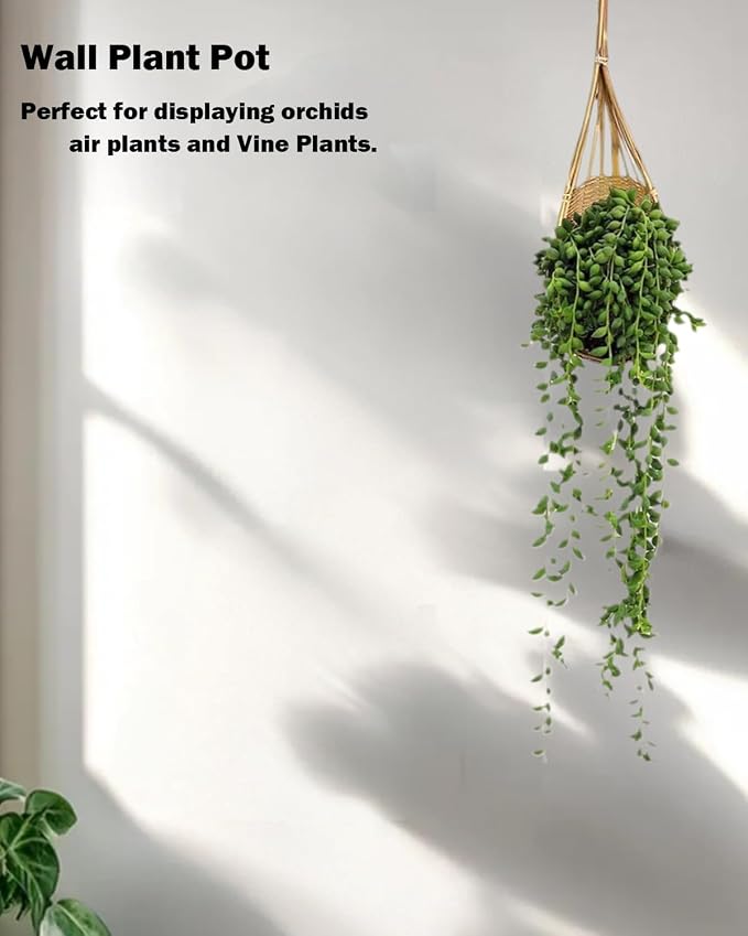 Hanging Orchid Planter Plant Pot: 4" Handmade Bamboo Flower Basket - Image 3