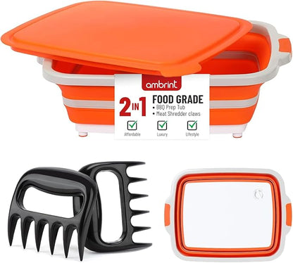 Medium 8L BBQ Prep Tub with Lid & 2 pcs Meat Shredder Claws, Collapsible by Ambrint