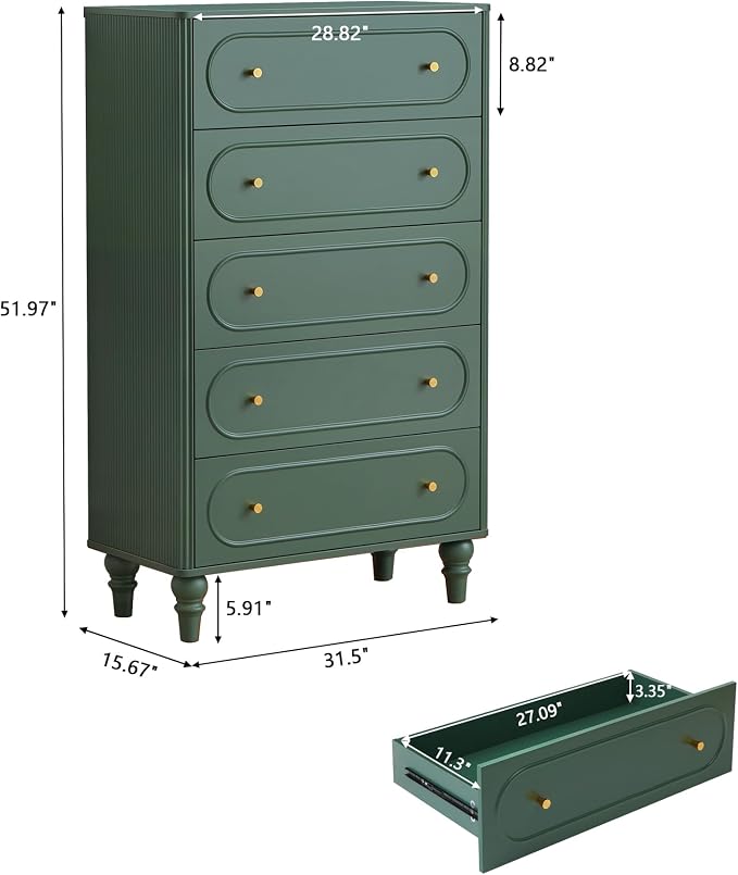 5 Drawer Fluted Dresser for Bedroom, Mid Century Modern Chest of Drawers - Image 2