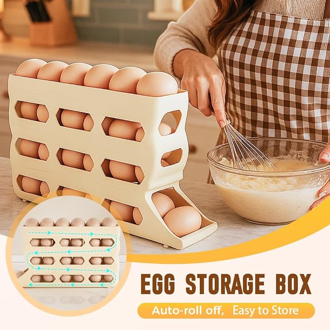 4-Tier Refrigerator Egg Holder, Automatic Gravity-Fed Rolling Egg Dispenser - Image 2