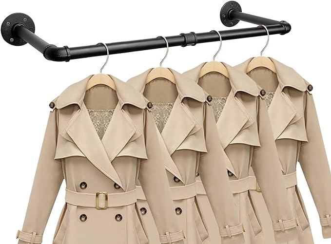 Industrial Iron Pipe Clothes Hanging Bar DIY Wall-Mounted Garment Rack Heavy by Jeasor