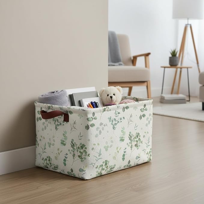 Sage Green Storage Basket Waterproof Canvas Toy Storage Bin Home Decor - Image 3