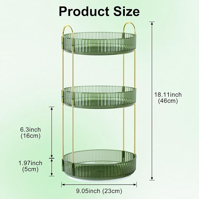 360 Rotating Makeup Organizer for Vanity, 3 Tier Perfume Skincare Organizers - Image 2