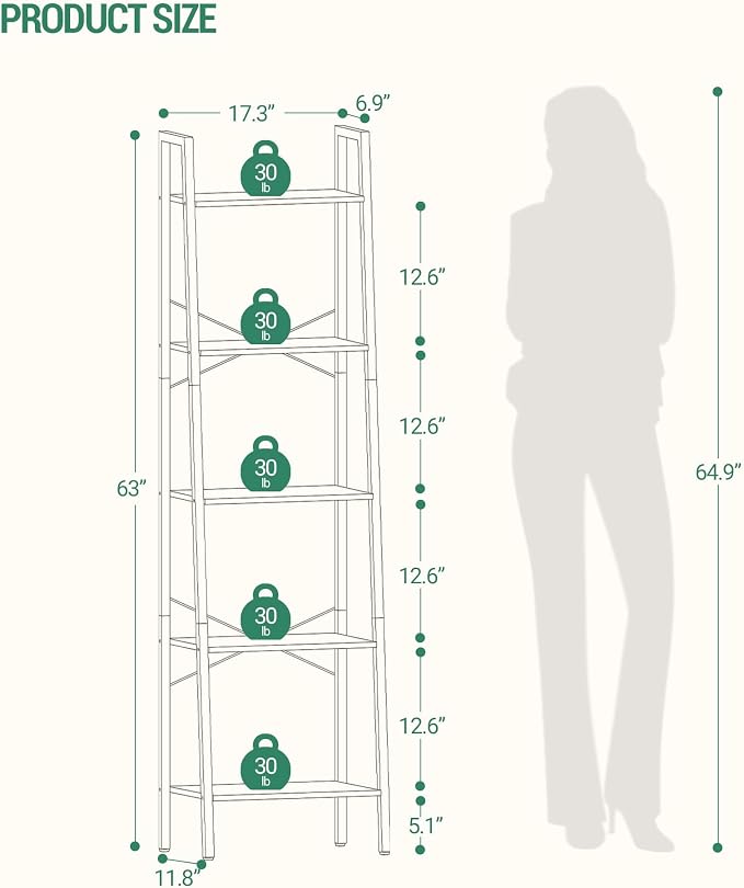 Hzuaneri Ladder Shelf, Freestanding Corner Storage Shelf | Bookcase - Image 2