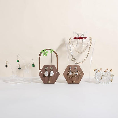 GemeShou 3pcs wooden jewelry earring organizer holder, walnut earring studs - Image 4