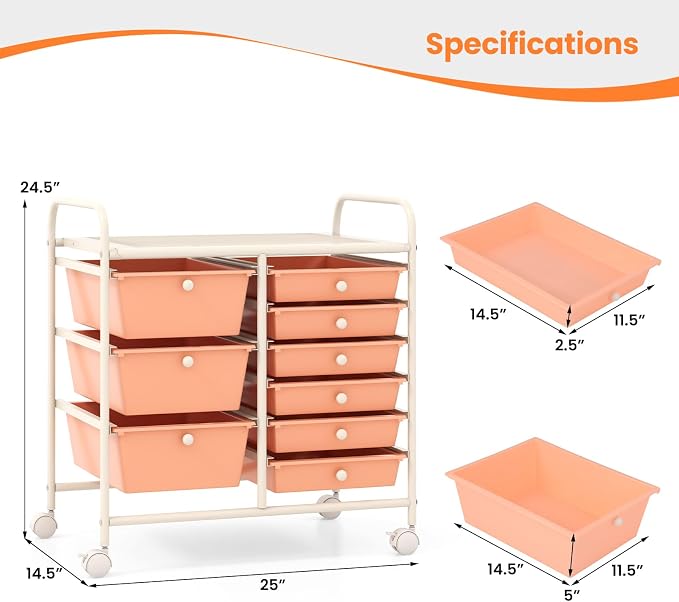 Giantex 9 Drawers Rolling Cart, Classroom Organizers, Storage Cart - Image 3
