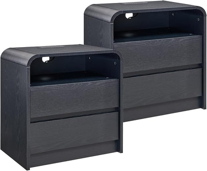 25" Tall Modern Nightstand Set of 2, 23.6'' Wide Wood Bedside Table w/2 Storage by AITJUNZ
