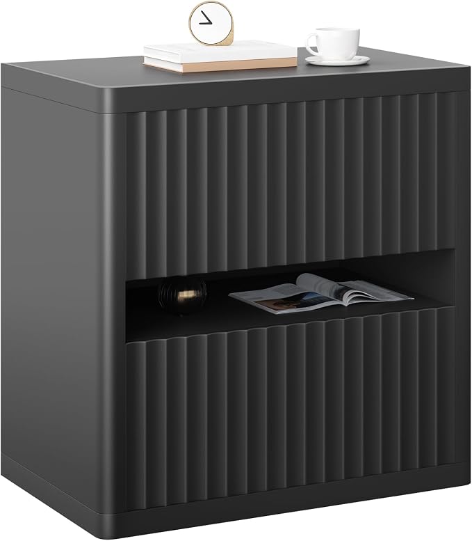 Dripex Fluted Nightstand with 2 Drawers, Large Wide Wood Night Stand Bedside - Image 9