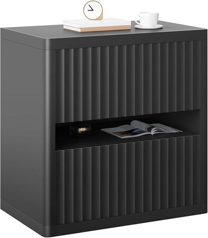 Dripex Fluted Nightstand with 2 Drawers, Large Wide Wood Night Stand Bedside - Image 9
