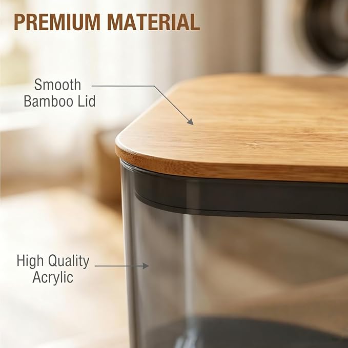 Dryer Sheet Holder with Bamboo Lid, Acrylic Laundry Clear Dryer Sheets - Image 4