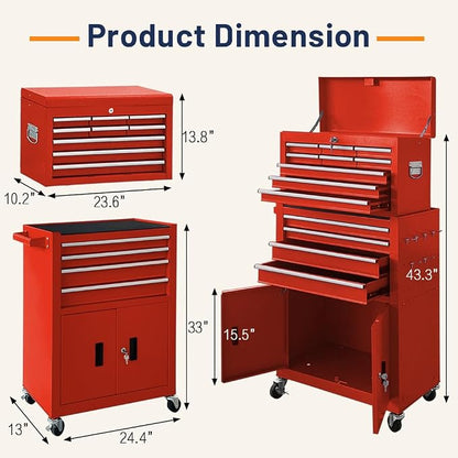 13-Drawer Double Door Rolling Tool Chest, 2 in 1 Detachable Tool Chest - Image 3