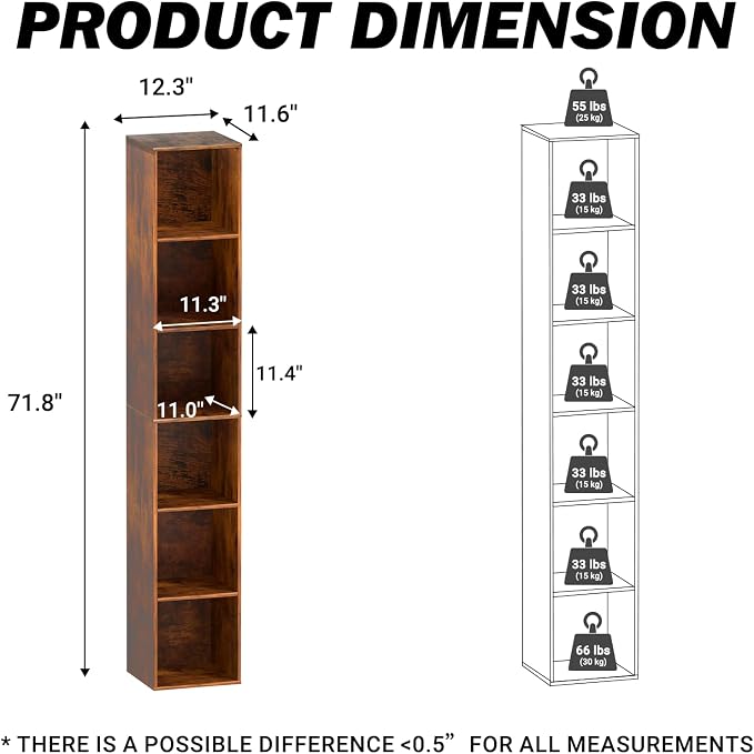 Cube Storage Organizer, 6 Cube Retro Bookshelf, Freestanding 6 Tier Open Shelf - Image 3