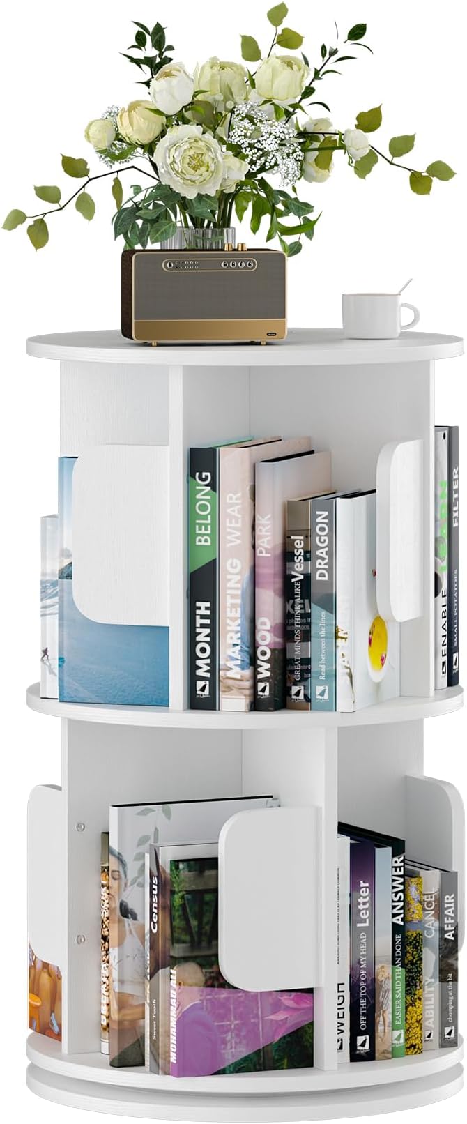 2-Tier 360° Rotating Bookshelf, Round Floor Standing Bookcase - Image 9