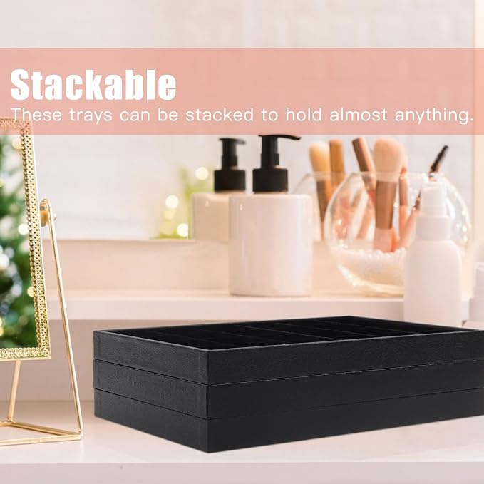 Rocutus Jewelry Trays, 3 Pack Stackable Velvet Jewelry Organizer Tray Drawer - Image 7