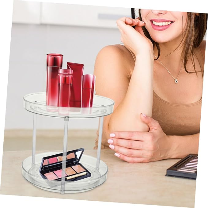 2pcs Rotating Makeup Organizer Multifunctional Round Storage Rack - Image 3
