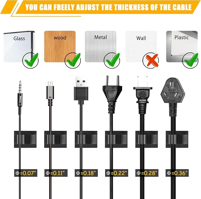 Viaky 30 Black Adjustable Cable Clips, Reusable Buckle Self-Adhesive Wiring - Image 9