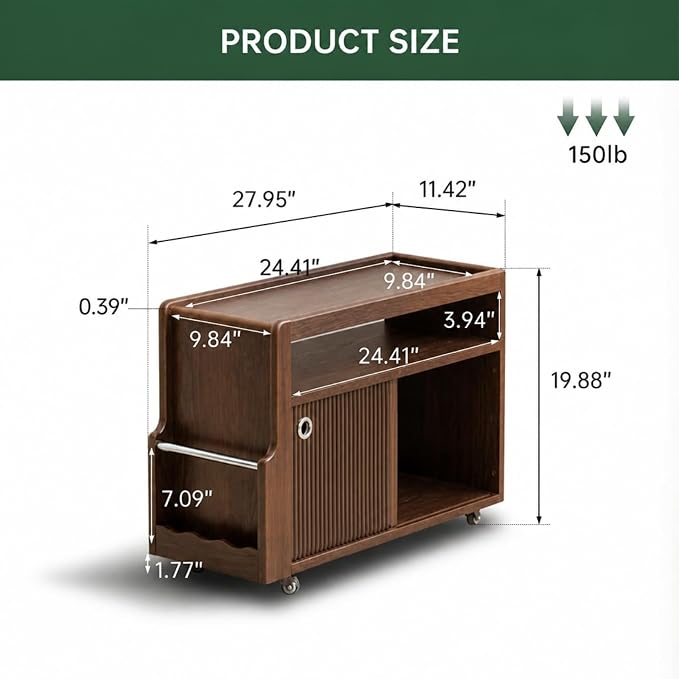 Black Walnut Side Table with Storage, Narrow End Table with Magazine Rack | - Image 2