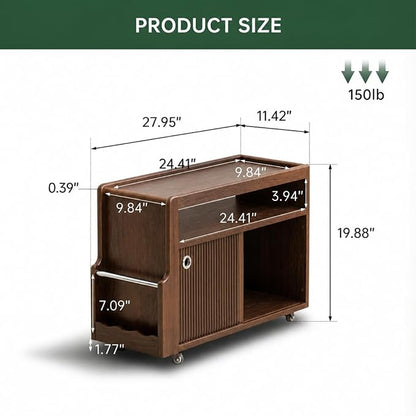 Black Walnut Side Table with Storage, Narrow End Table with Magazine Rack | - Image 2