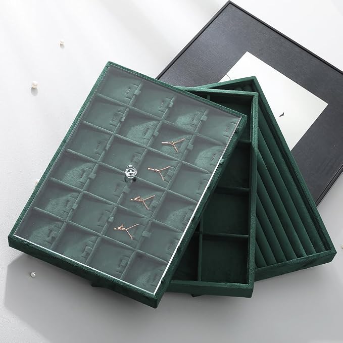 Velvet Ring Display Tray, Stackable Muilt Slot Rings Ear Stud Storage Tray - Image 9