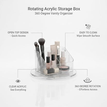 360° Rotating Acrylic Makeup Organizer, Compact Countertop Caddy - Image 4