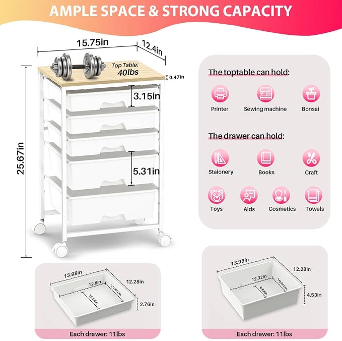 Goovilla Rolling Cart with 5 Drawers - Image 2
