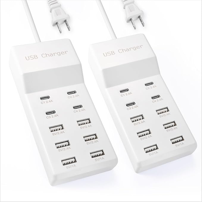 USB Charging Station with 6 USB-A & 4 USB-C Ports, 50W 10A USB Charger Block by SIWMER