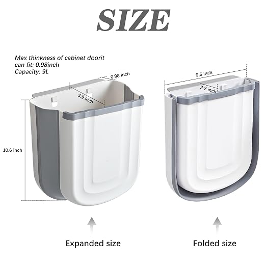 2 Pack Kitchen Hanging Trash Can, 2.4 Gallon / 9L Collapsible Waste Bin - Image 3