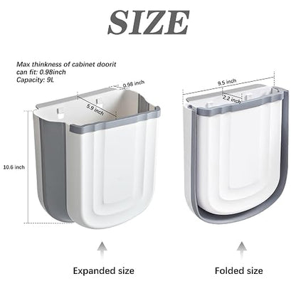 2 Pack Kitchen Hanging Trash Can, 2.4 Gallon / 9L Collapsible Waste Bin - Image 3