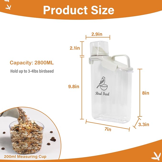 Bird Seed Storage Container Portable-3 Qt/2.8 L Clear Plastic Pet Food - Image 7
