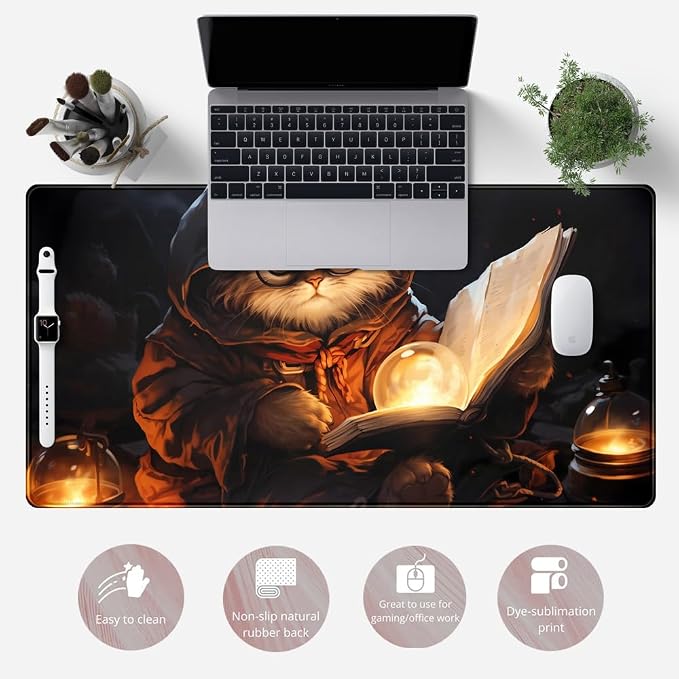 Magical Cat Desk Mouse Mat Black Vintage Desk Pad Playmat - Image 6