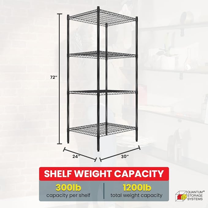 Quantum Storage Systems RWR72-2430LDBK Adjustable Wire Black Epoxy 4 Shelves - Image 3