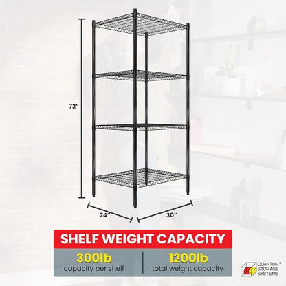 Quantum Storage Systems RWR72-2430LDBK Adjustable Wire Black Epoxy 4 Shelves - Image 3