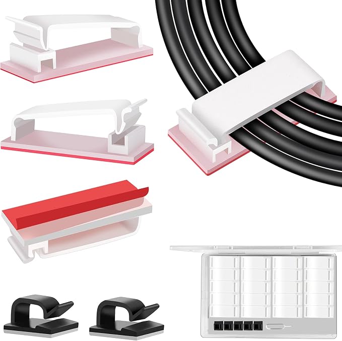 50 PCS Under Table Cable Management Clips White, Large Cable Clips by TidyHelper