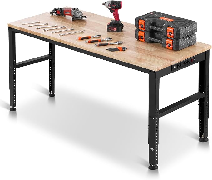 VEVOR Adjustable Workbench, 2000 lbs Capacity, 61 x 20-inch Heavy Duty Work - Image 9
