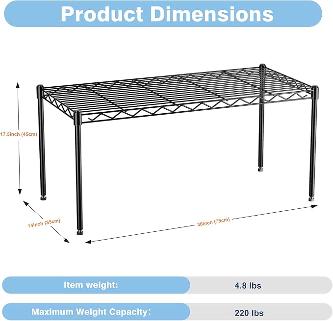 1-Tier Wire Shelf Rack, Single Metal Shelves Rack | Height Adjustable Metal - Image 2